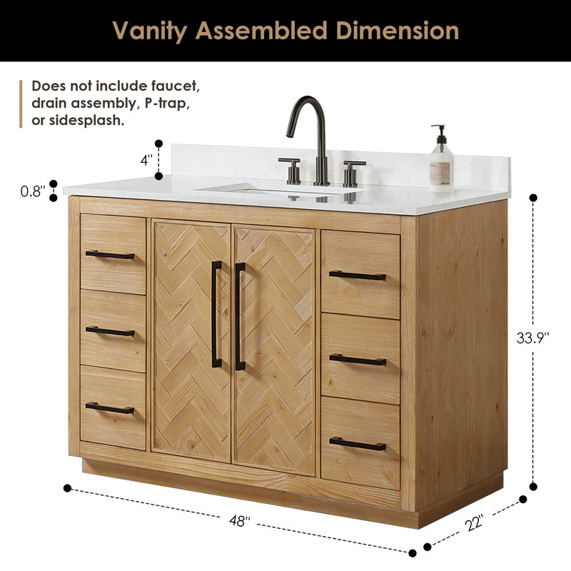 Jareth 48'' Natural Wood Single Bathroom Vanity with White Stone Top