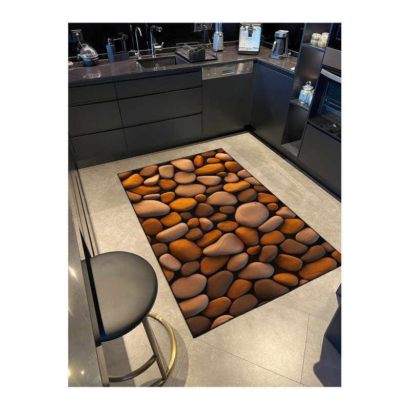 Tapis tissé à motif de galets et tapis lavable, Rectangle 2 pi 4 po x 3 pi 11 po