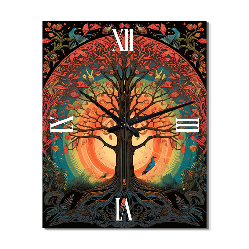Horloge murale arbre de vie rétro Illustration II, Très grand