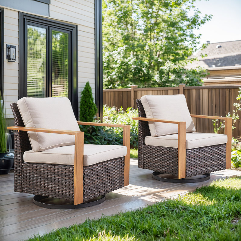 Ensemble de chaises berçantes pivotantes avec coussins Kelyse, Beige, Brun