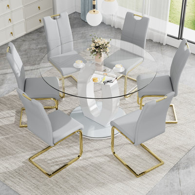 7 - Piece Glass Pedestal Dining Set