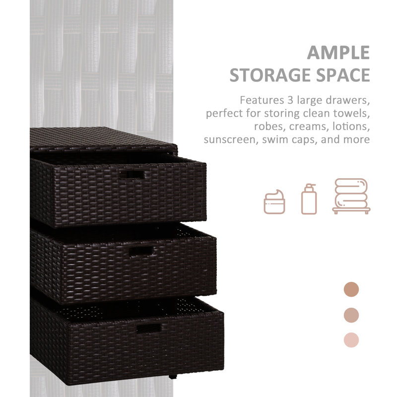Armoire de rangement pour piscine avec 3 tiroirs Brown Pe