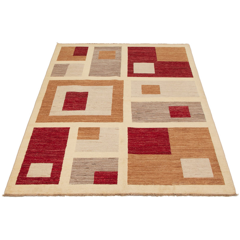 Tapis unique en laine noué à la main style Oushak des années 2010 de 5 pi 9 po x 8 pi 5 po crème Puica