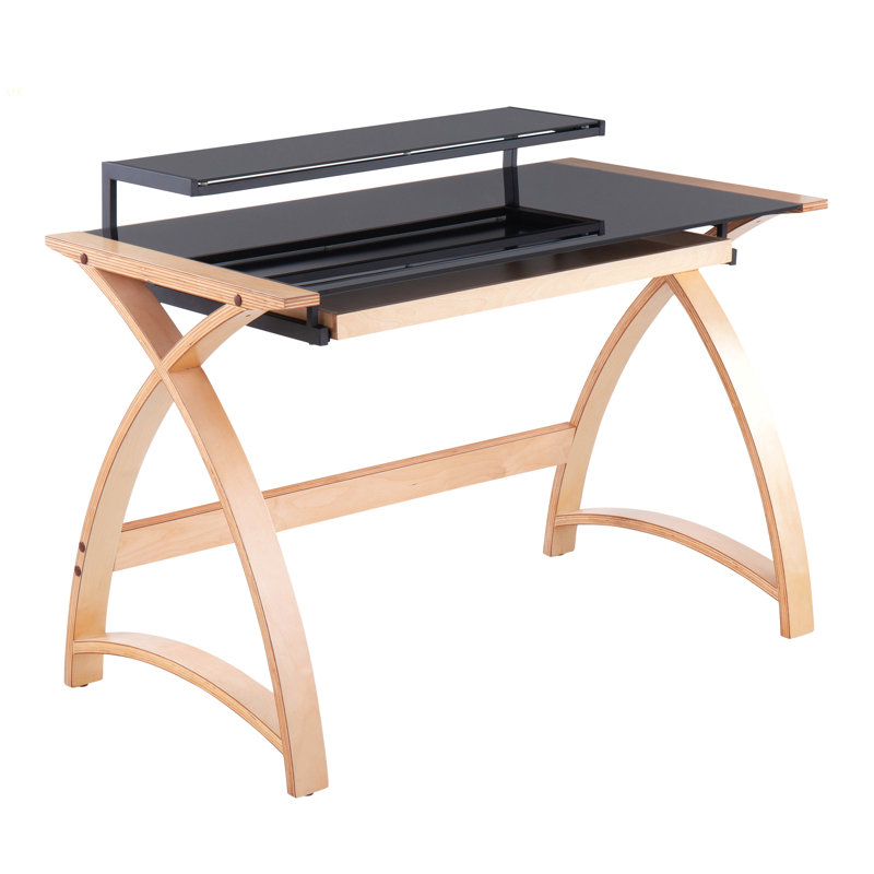 Bureau en bois naturel et verre noir Bentley
