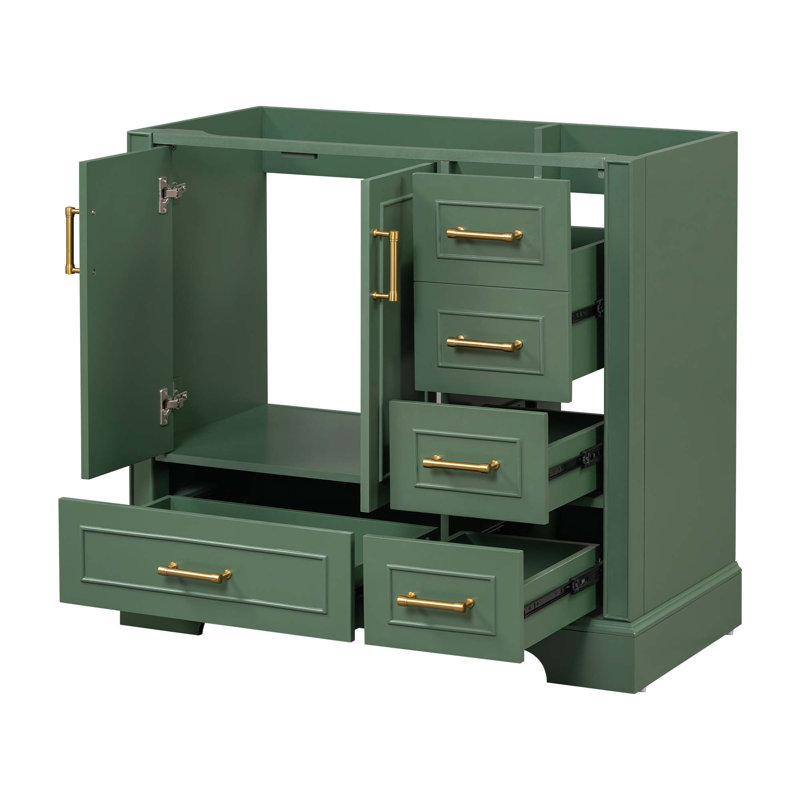 (Armoire seulement) Base de meuble-lavabo en bois avec 2 portes et 4 tiroirs, Vert