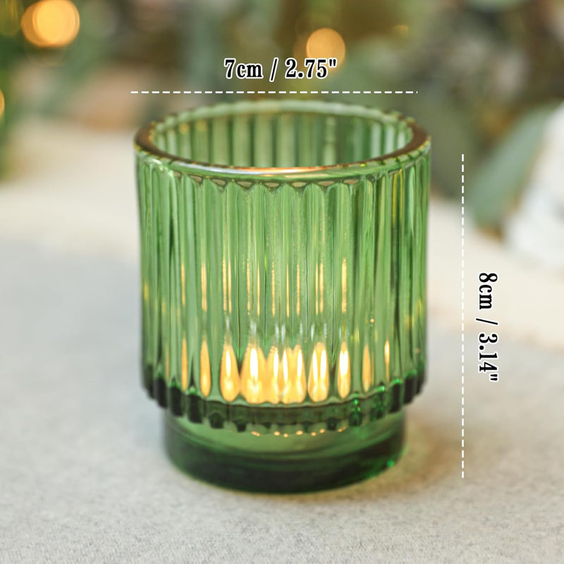Ivy Bronx Set Of 12 Vintage Green Ribbed Glass Candle Holders | Wayfair