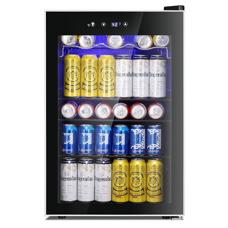 Mini réfrigérateur à boissons de 20,28 po l 4,4 pi cu, capacité de 37 bouteilles / 145 canettes, bouton tactile, 32 ° F-61 ° F, faible bruit <38dB, lumière DEL, tablettes amovibles