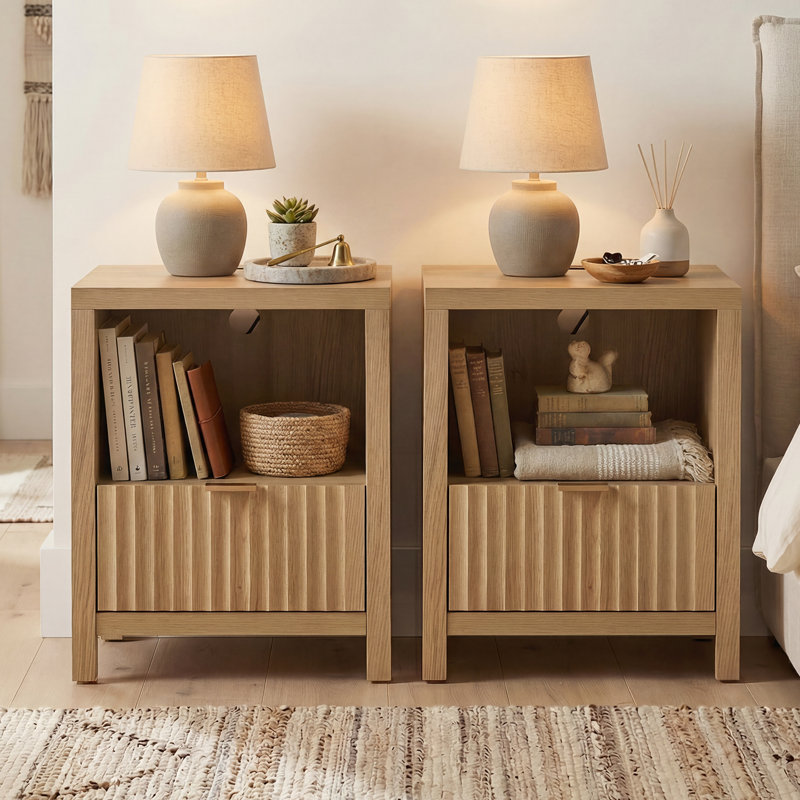 Arrilla 25'' Tall 1- Drawer Nightstand（Set Of 2）, Sand Oak