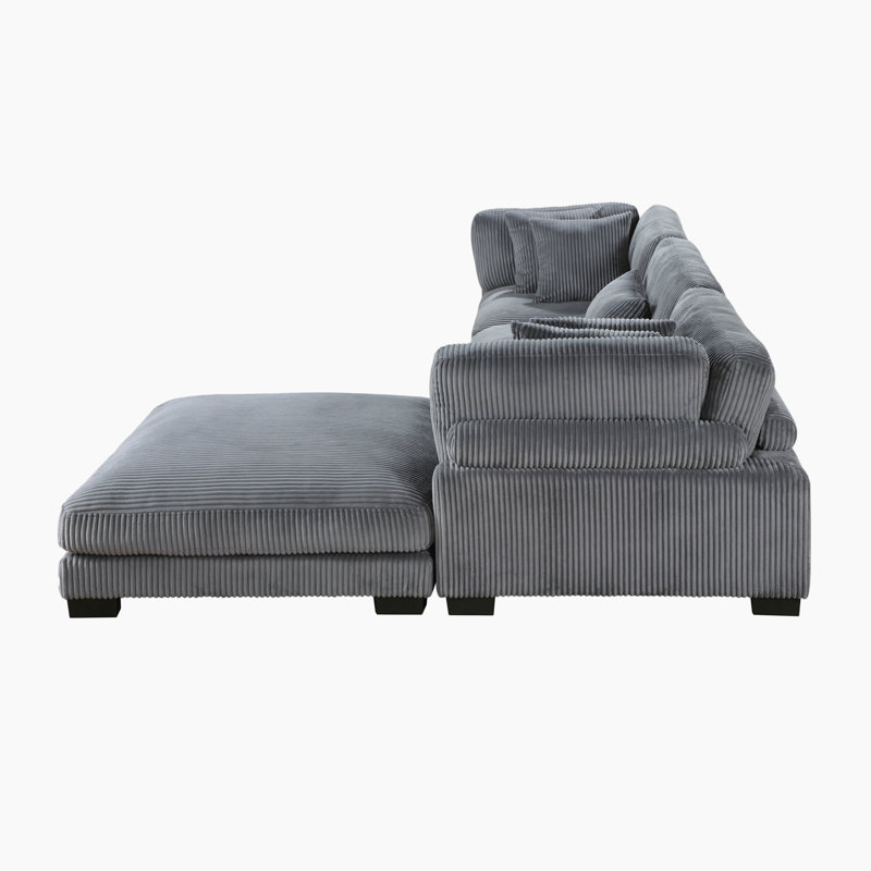 Brinsley 135" Modern Modular Sectional with Corduroy Fabric, Adjustable Backrests & 5 Pillows, Gray Corduroy