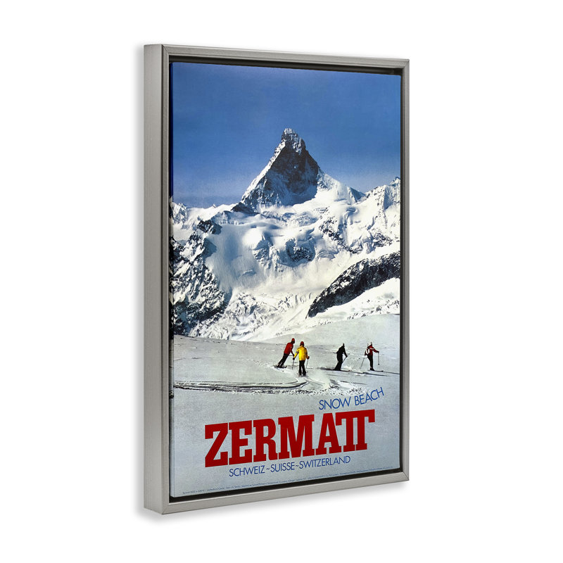 Cadre flottant Zermatt Snow Beach, design par Vintage Posters, H 31 po x l 21 po, Cadre flottant gris lustré