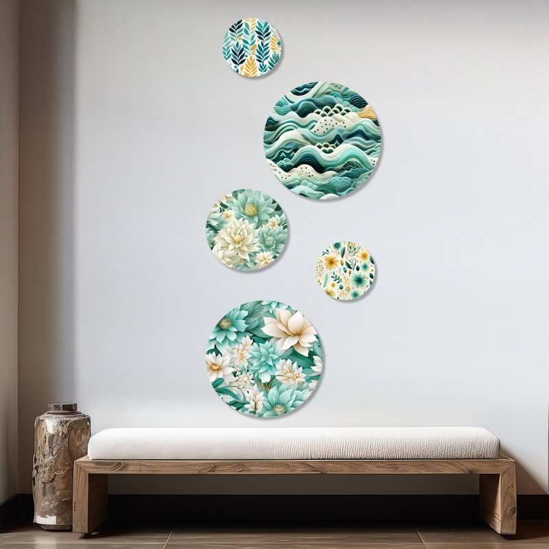 Hamel - Ensemble d'art mural floral rond de 5 pièces