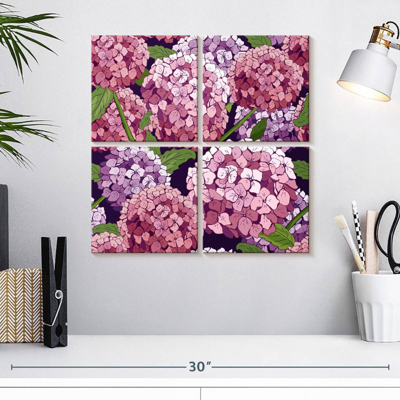 Hortensias roses et mauves Harnek, H 18 po x l 18 po
