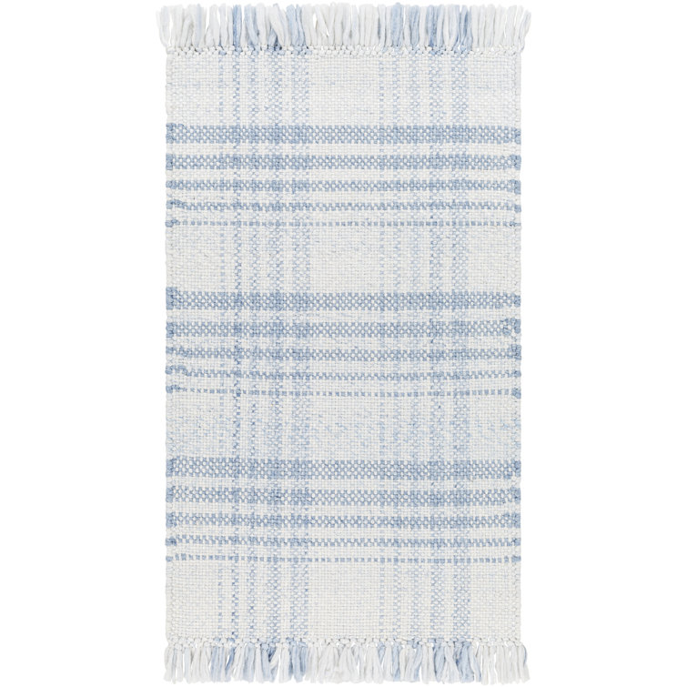 Cay Plaid Handmade Flatweave Recycled P.E.T. Area Rug in Blue/White