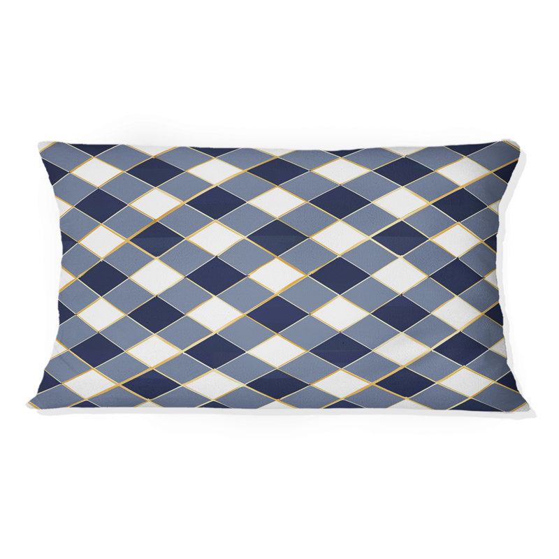 Coussin lombaire moderne à imprimé vichy bleu et blanc III