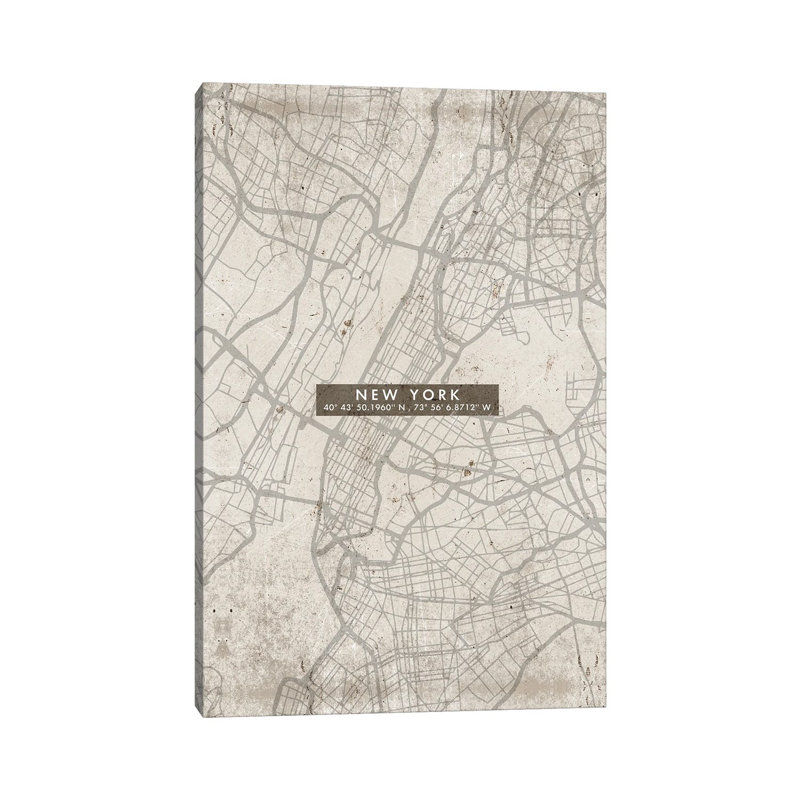 New York City Map Abstract by WallDecorAddict - Wrapped Canvas Print, 20.32 cm H x 30.48 cm W
