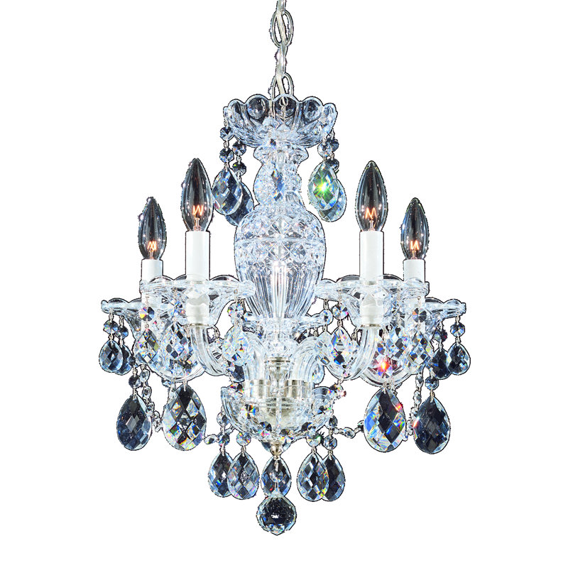 Sterling 5 - Light Glass Chandelier, Strass Clear, Polished Silver