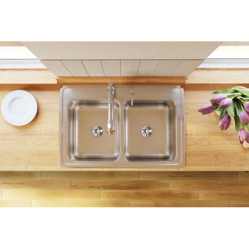 Lustertone 33" Stainless Steel Double Basin Drop-In Kitchen Sink