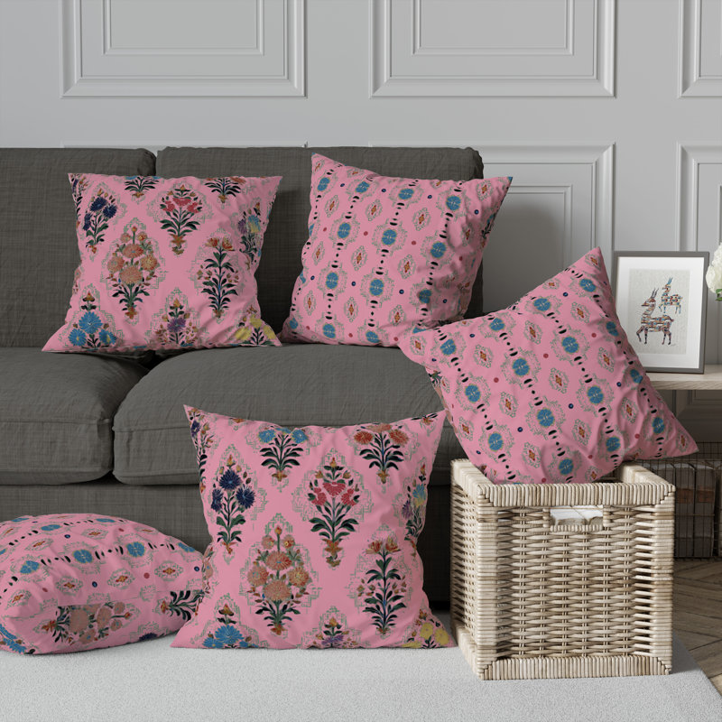 Mughal Court Lattice Indoor/Outdoor 18x18, Square 18", Pink/Steel