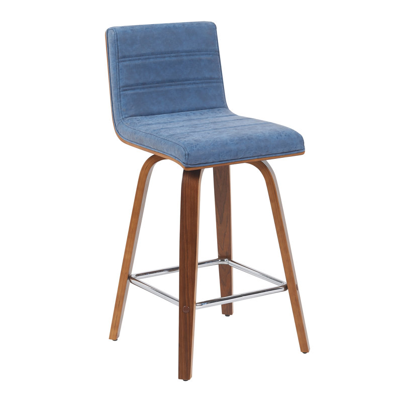 Biance Wood Swivel Bar & Counter Stool, Counter Stool (26" Seat Height), Blue, Brown