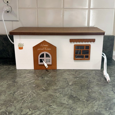 Boîte de rangement de câbles en bois faite à la main, format moyen, cache-câbles pour multiprise TV et ordinateur