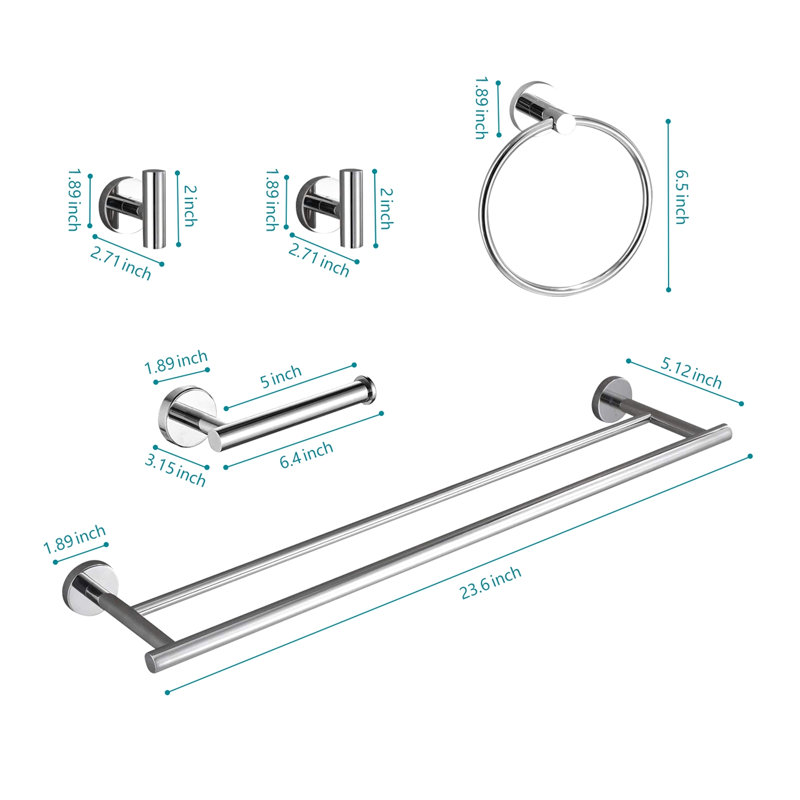 5 Piece Bathroom Towel Rack Set Wall Mount, Silver