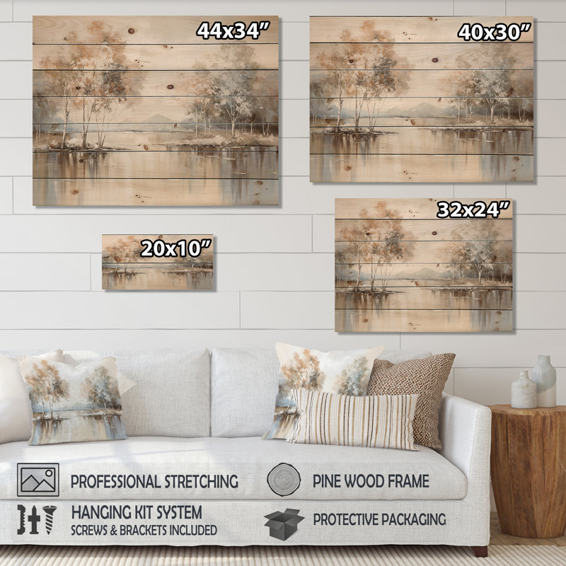 Charme de minimalisme de forêt enchantée - forêt de rivière, art sur bois de pin naturel, H 30 po x l 40 po