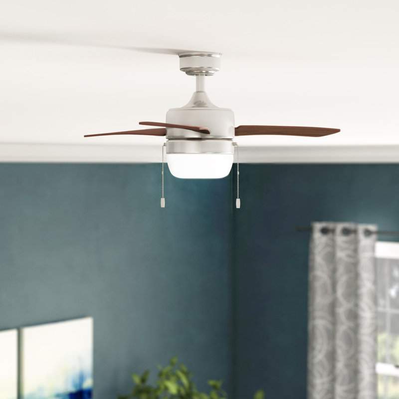 Barcadero 44" LED Ceiling Fan with Pull Chain and Light Kit Included, Brushed Nickel with Chocolate Maple Blades