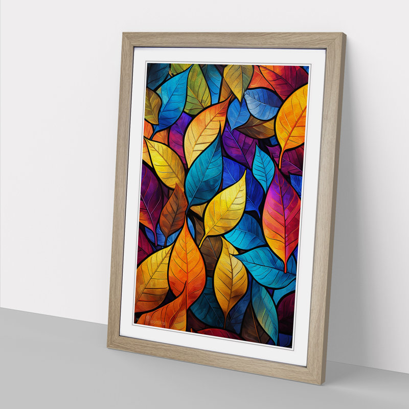 XYZ-FRM-V1223-4108 Leaf Abstract - Single Picture Frame Print on Wood, 64cm H x 46cm W x 2cm D, Oak