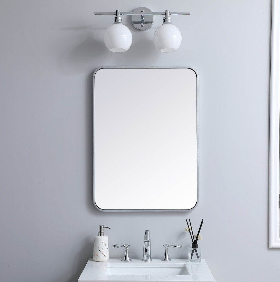 Sabine Metal Rounded Rectangle Wall Mirror, 30" x 22", Silver