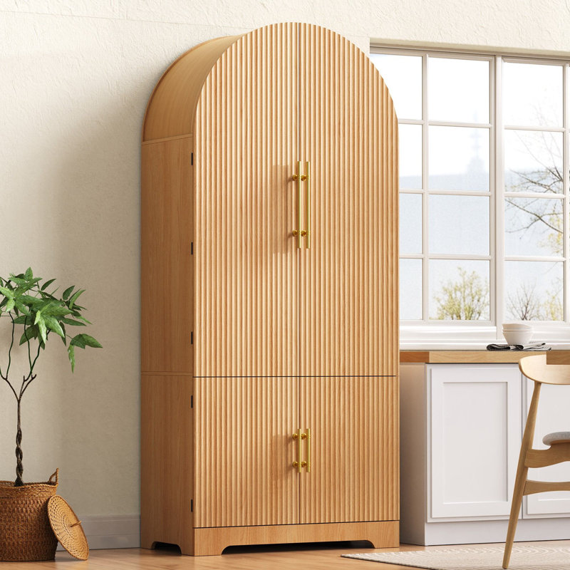 Grand garde-manger arqué cannelé de 72 po avec 8 tablettes de porte, Naturel