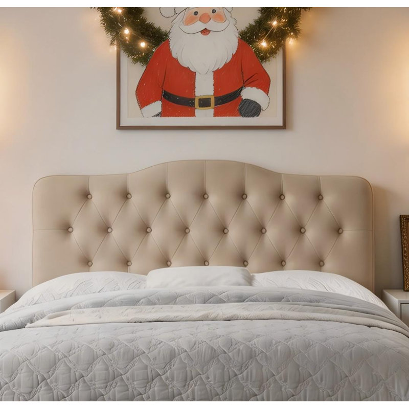 Tête de lit capitonnée en lin avec structure en bois massif, hauteur réglable de 34 po à 43 po - Design moderne rembourré à boutons pour grand lit double
