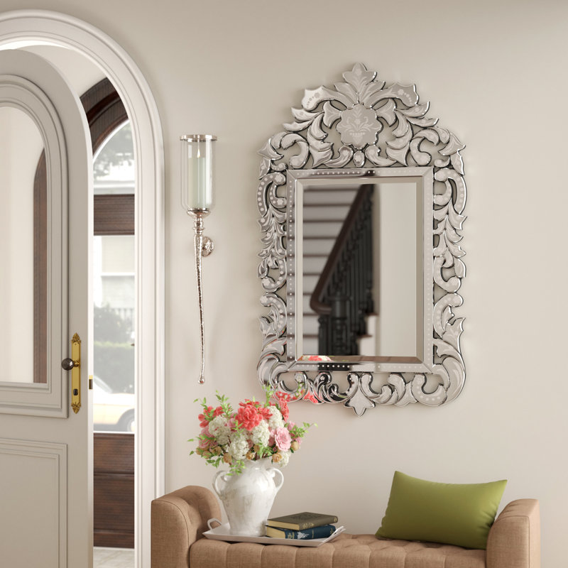 Silver Hand Painted Venetian Wood Wall Mirror