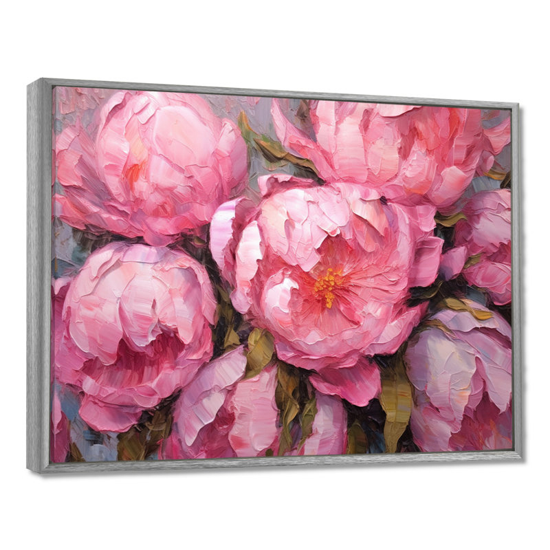 Pivoine rose I - art mural floral, H 24 po x l 32 po x P 1 po, Silver Floater Framed