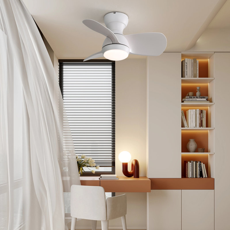 Ventilateur de plafond intérieur 23 pouces avec 3 pales ABS, télécommande, moteur à courant continu réversible, blanc avec lumière DEL de 18 W