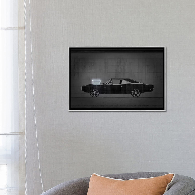 Impression d’art graphique « charger » par octave Mielu, Pas de tapis, Toile avec cadre argenté, H 18 po x l 26 po x P 1,5 po