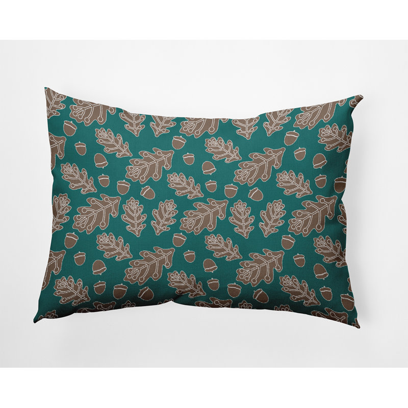 Coussin décoratif intérieur / extérieur Leaves and Acorns, H 14 po x l 20 po, Bleu sarcelle, Rectangle
