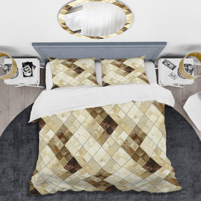 Beige Cream Argyle Harmony I - Transitional Duvet Cover Set