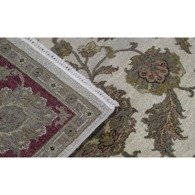 Tapis ivoire et rouge noué à la main de haute qualité