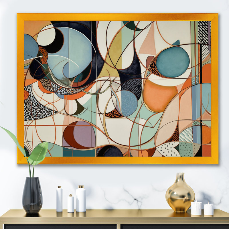 «Pastel Color Boho Artwork II - Abstract Minimalisme», reproduction sur toile, Cadre doré simple, H 24 po x l 32 po x P 1 po