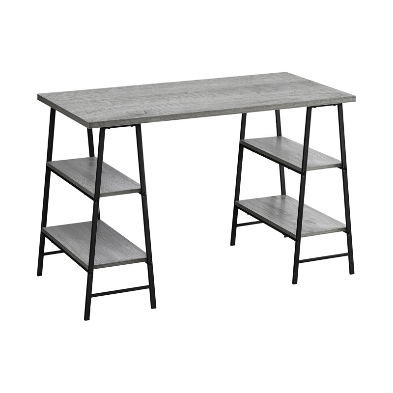 Bureau de travail de style industriel moderne avec stratifié gris et métal noir, longueur 48 po, ordinateur de 46,56 po de longueur