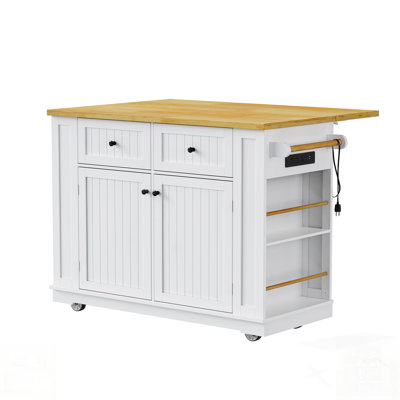 Kitchen Island With Drop Leaf, Power Outlet, And Ample Storage For Modern Kitchens And Dining Rooms