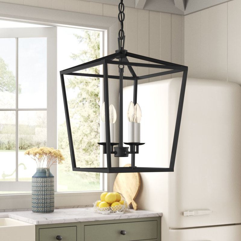 Lustre lanterne en acier à intensité variable 4 lumières Finnegan, Noir mat, Non, H 18 po x l 12,5 po x P 12,5 po