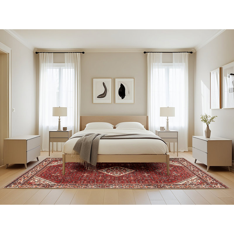Tapis traditionnel rouge / beige, Rectangle 5 pi x 8 pi