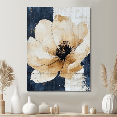 Pivoine bleue minimaliste I - décoration murale florale en métal, impression pivoine