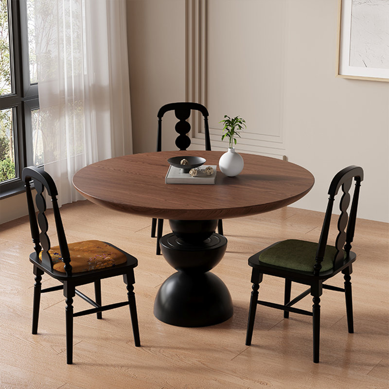 Black Brown Round Solid Wood Dining table, 29.53"H x 43.31"L x 43.31"W