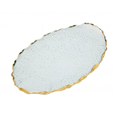 10" Clear and Gold Oval Crystal Serving Tray