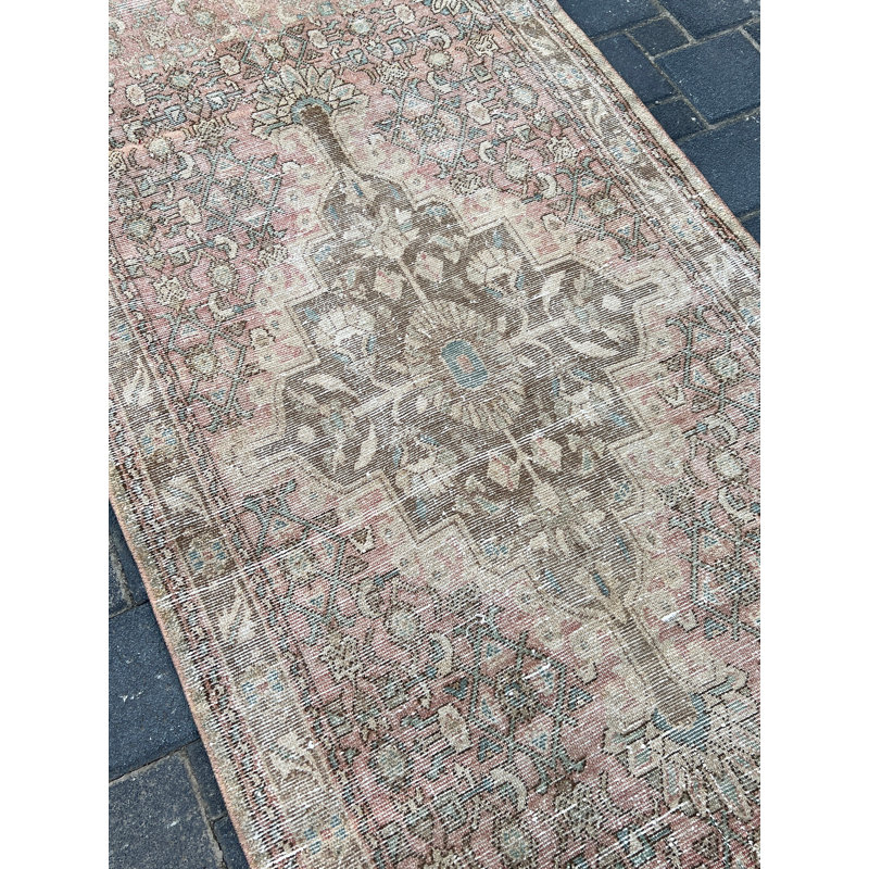 Vintage Wool Patchwork Runner, 1.5 x 4.2 Ft Beige Rug