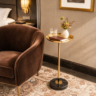 Table de bout en marbre doré 24,5 po, hauteur réglable, table d'appoint moderne avec base antidérapante, paquet de 4