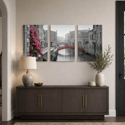 Ensemble de 3 tableaux sur toile représentant les canaux de Venise, pour la décoration du salon et de la chambre.