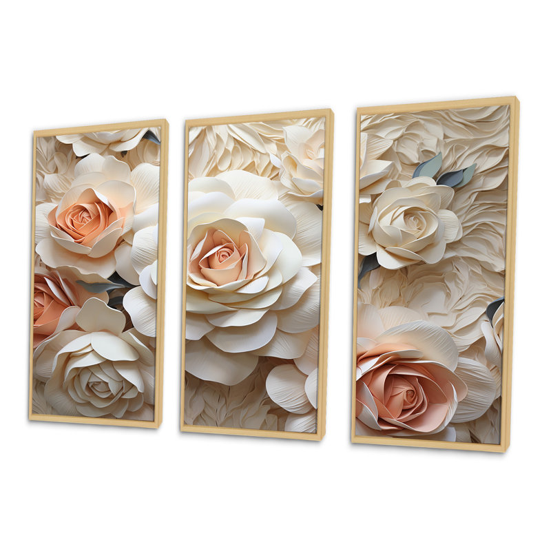 Ensemble de salon Minimalisme Beige Roses Passion - Roses, Cadre naturel flottant, H 28 po x l 36 po x P 1 po